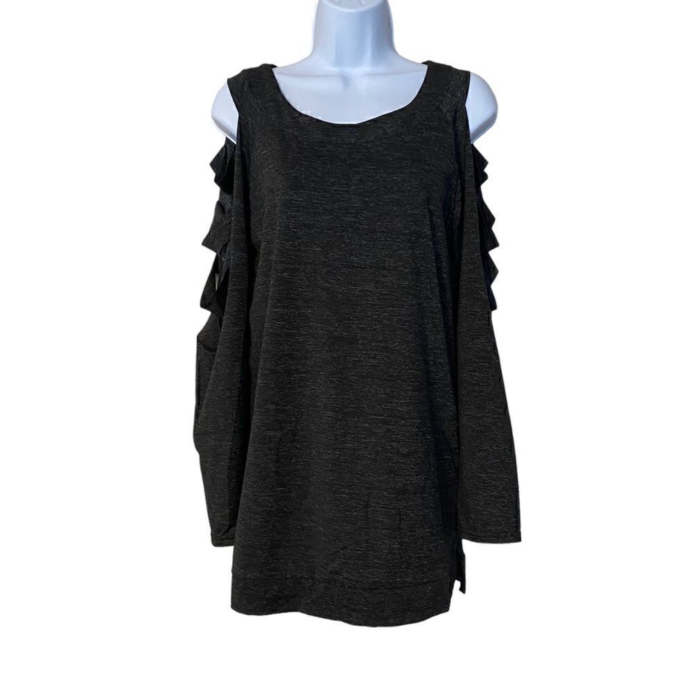 XJF MC Black Heathered Cut Out Long Sleeve Top